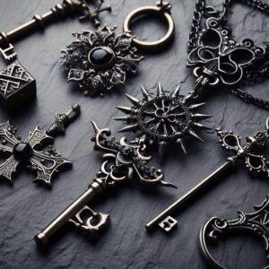 What are the key elements of Gothic jewelry design banner image